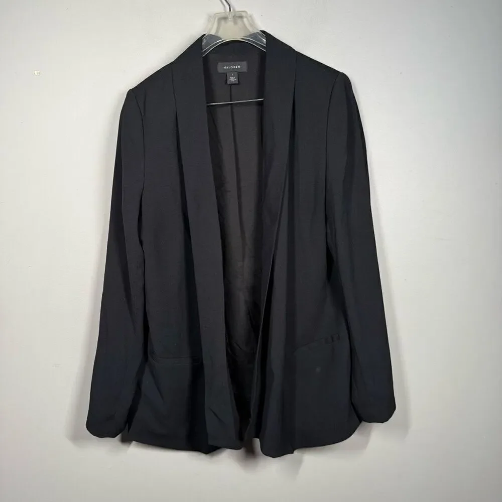 Halogen open front relaxed longline blazer black